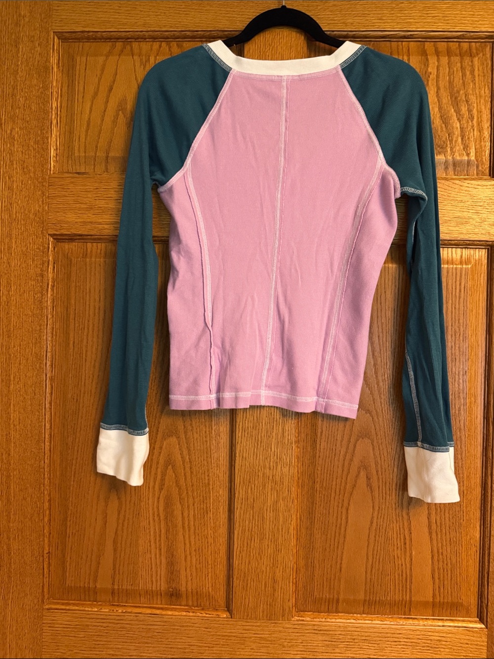 Pilcro Brand Pink and Teal Long-Sleeve V-Neck Top - Picture 2 of 3